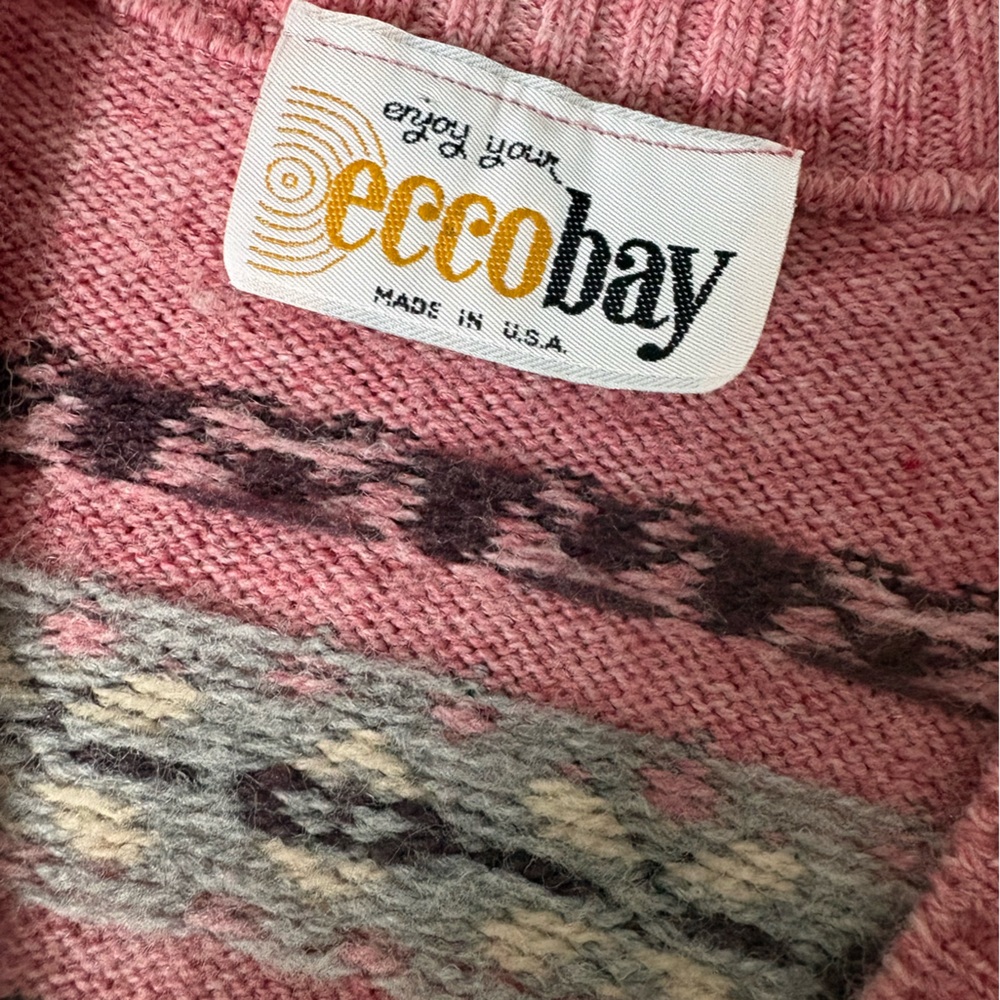 Vintage Eccobay Made in USA Pink Fair Isle Vest - Picture 3 of 9